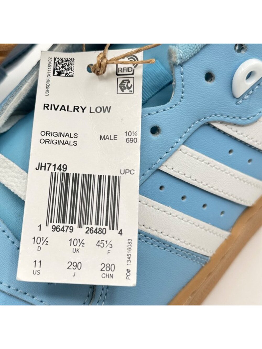 Men's Adidas OG Rivalry Low Size 11 Blue Gum JH7149 NEW - Picture 8 of 9